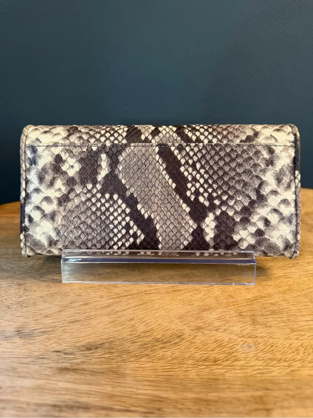 Michael Kors Snake-Print Leather Clutch Wallet - Brown/White